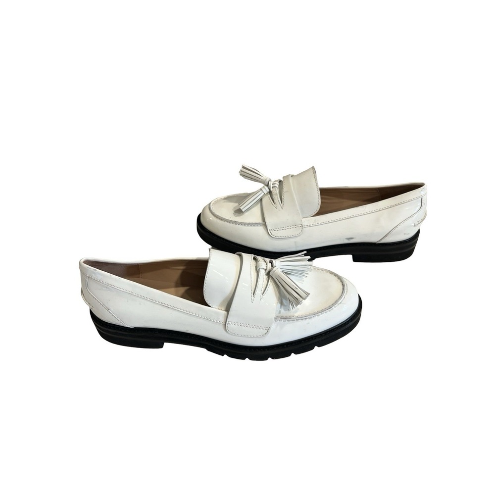 Stuart Weitzman Mila Lift White Loafers Sz 11.5 New Black Sole Platform - Picture 2 of 10